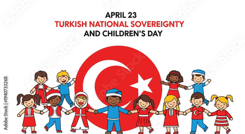 Diverse children celebrating Turkish National Sovereignty and Children's Day