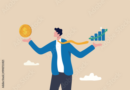 Value stock vs growth stock, comparison between investing style, professional choosing asset for earning or profit in market concept, businessman compare between value and growth stock in his hand