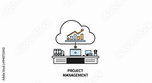 Project Management Concept with Cloud Computing and Office Workspace.