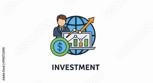 Business investment growth graph with global reach and financial success.