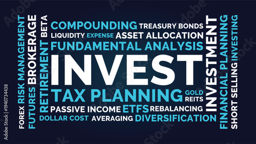 Invest Word Cloud Design for Poster, Wall Art, Financial Education Print, Classroom Decor. Invest bold dark finance typography