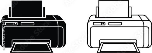 Black and white printers side by side isolated on transparent background, Vector