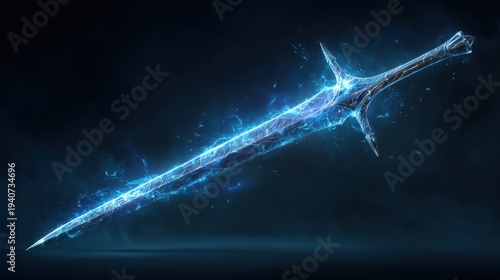 Magical blue energy sword glowing with plasma lightning