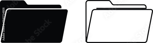 Black and white file folders isolated on transparent background, Vector