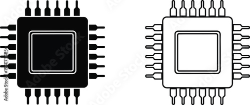 Microchip cpu processor icons isolated on transparent background, Vector