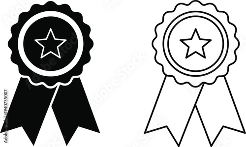 Ribbon badges with stars for award and recognition isolated on transparent background, Vector