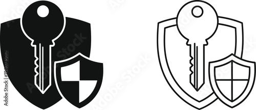 Secure protection key shield icons isolated on transparent background, Vector