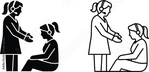 Nurse helping patient isolated on transparent background, Vector