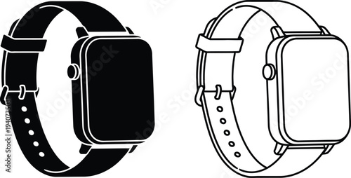 Smartwatch design concept with black and white variations isolated on transparent background, Vector