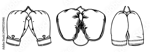 Boxing gloves set with flat vector icon style featuring bold outlines, vintage leather, sports symbol with illustration and icon