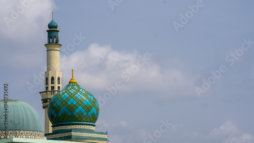 Photography Islamic Mosque Dome and Minaret Against Cloudy Sky