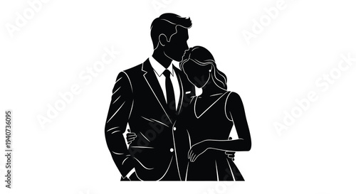 A loving couple embraces closely showcasing a formal attire and intimate connection in a striking silhouette high quality professional detailed modern