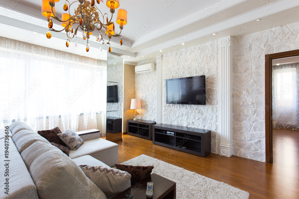 Fototapeta premium interior house, nice living room with leather sofa