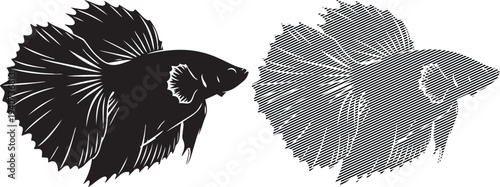Contrast between a sleek betta fish and a textured, abstract betta representation