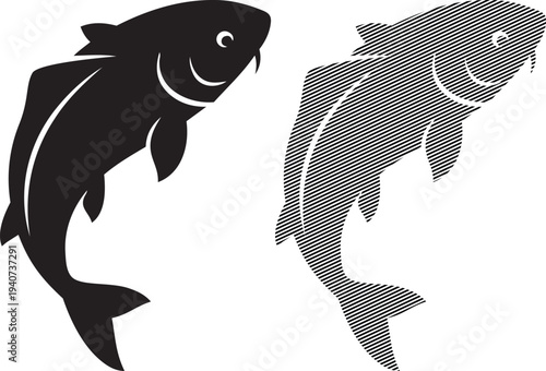 Two contrasting fish illustrations with distinct textures and orientations