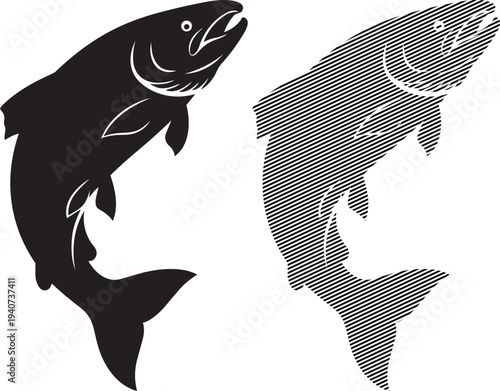 Two contrasting illustrations of a fish with intricate detailing and patterns.
