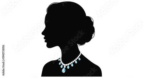 A striking black silhouette depicts a woman s profile with an elegant necklace and updo hairstyle silhouette high quality professional detailed modern