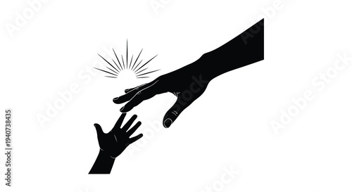 Two hands reaching for each other with a burst of light depicted in a striking black silhouette high quality professional detailed