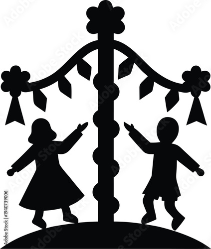 maypole may day festival silhouette vector illustration on transparent background