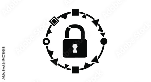 Secure Data Encryption and Privacy Lock Symbol with Geometric Border
