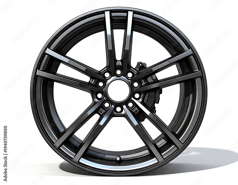 Obraz premium A sleek, black car wheel with a modern design
