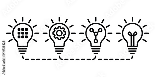 Lightbulb icons depict the evolving process of.