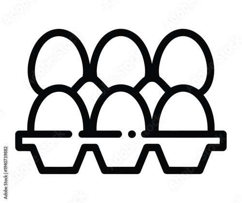 Six white eggs sit in a simple carton container.