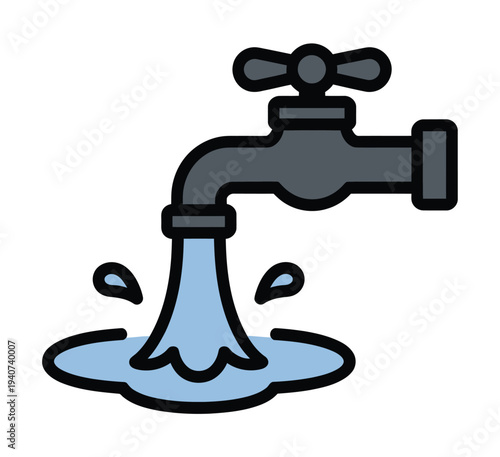 Leaking water faucet spills onto a surface.