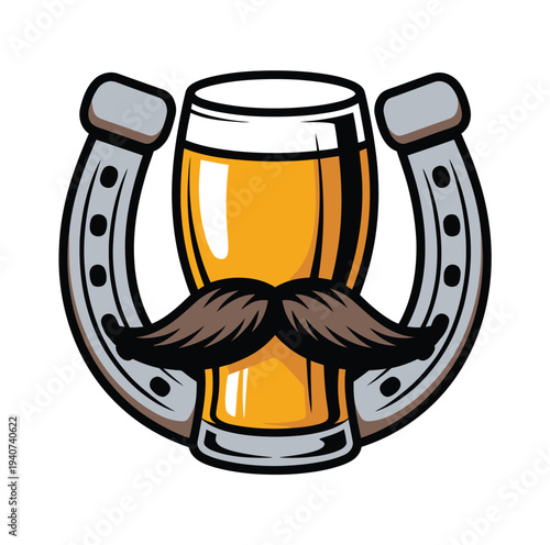 Beer glass with mustache framed by two.