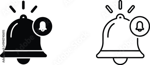 Notification bell icons isolated on transparent background, Vector