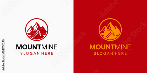 Vector logo design of a mountain and mining hoe symbol with a modern, simple, clean and abstract style.
