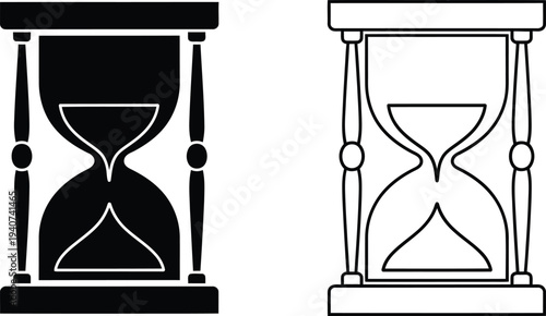 Hourglass icon set black and white isolated on transparent background, Vector