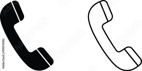 Phone icons, black and white, receiver, communication symbol isolated on transparent background, Vector