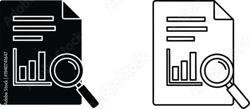 Document analysis and research icons isolated on transparent background, Vector