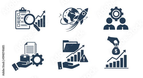 Business Growth Icons Showing Analysis Global Expansion Teamwork Logistics and Finance Investment Opportunities
