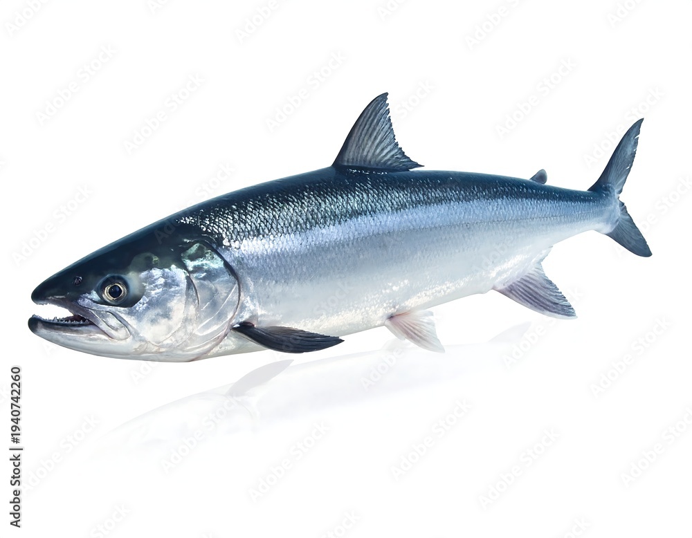 Obraz premium A silver fish with dark back and fins on white background