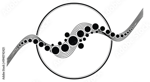 Geometric optical illusion wave with black dots in a circle