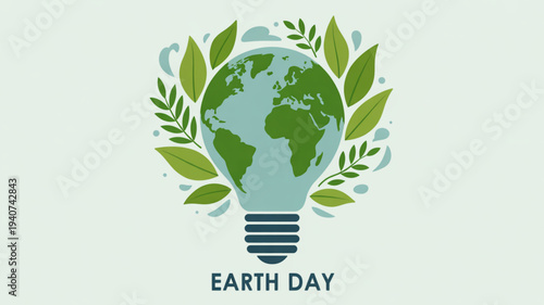 Earth day eco friendly light bulb with green leaves and globe inside symbolizing environmental awareness and sustainability
