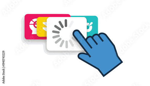 Hand cursor clicking loading app screen flat interface vector