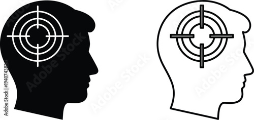 Targeted minds dual profile heads with crosshairs isolated on transparent background, Vector