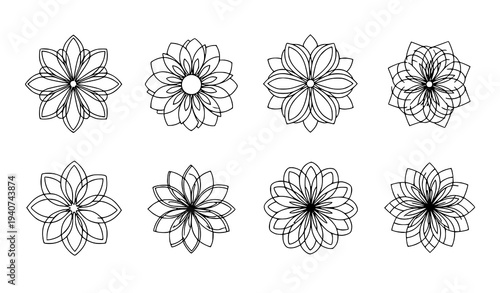 Trendy Black and White Flower Icon Vector Logo Flat Illustration