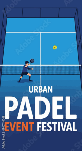 Dynamic Padel Event Festival Promotion Featuring Player, Ball, and Court in Vibrant Design
