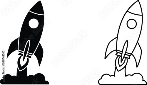 Rocket launch icon set isolated on transparent background, Vector