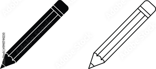 Black and white pencils illustration isolated on transparent background, Vector