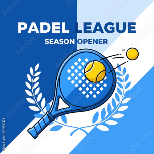 Dynamic Padel League Season Opener Illustration Featuring Racket and Tennis Ball Elements