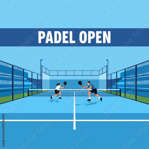 Dynamic Padel Match: Active Sport Action Between Two Players on a Blue Court