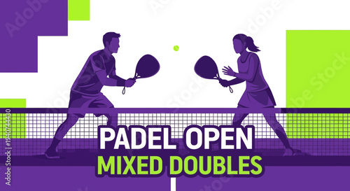 Dynamic Padel Open Mixed Doubles Tournament Illustration Depicting Active Gameplay