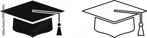 Graduation caps icons isolated on transparent background, Vector