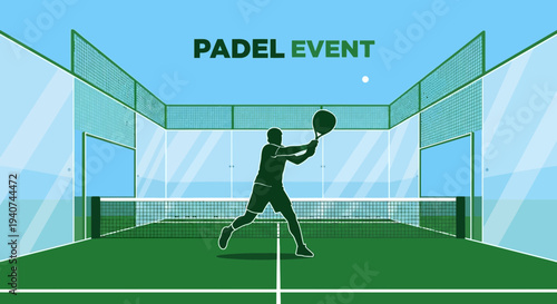 Dynamic Padel Player Action Displayed At Sport Event In Vector Style Illustration