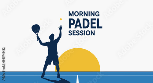 Dynamic Padel Player Demonstrating a Morning Session on a Vibrant Blue Court and Yellow Sunset
